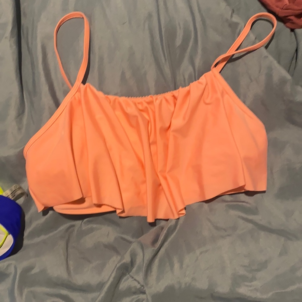Peach flounce bikini top